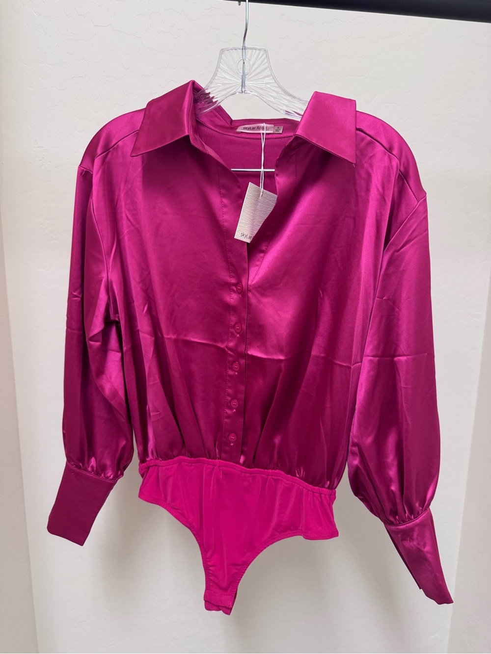 VICI Silky Fuchsia Button-Front Bodysuit Top